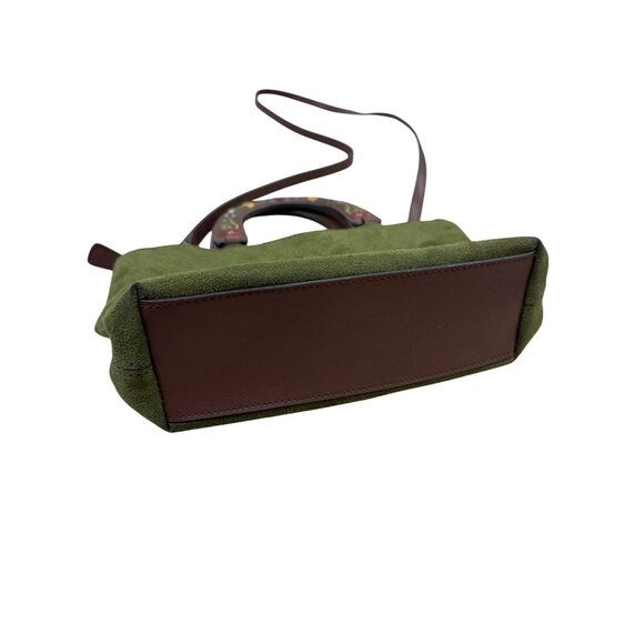 Relic Green Suede Brown Leather Floral Handle Crossbody Bag SKU 7056 - Picture 4 of 13
